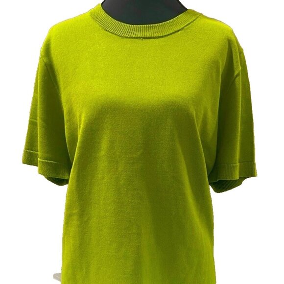 Zara Vibrant Green Ribbed Sweater | XL Short Sleeve Knit Top - Basic Essential - Picture 1 of 8